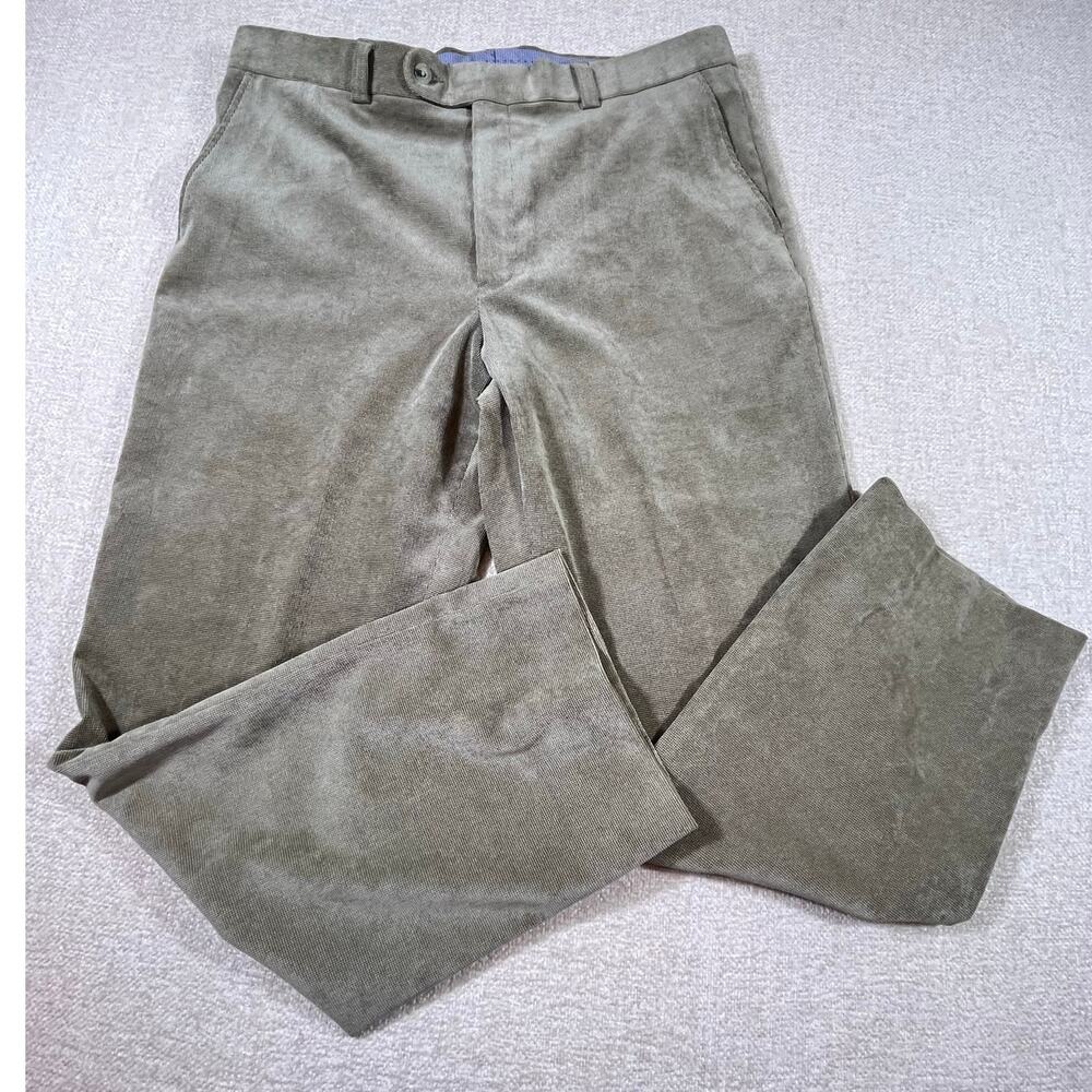 Ballin Men’s 36 Tan Flat Front Fine Corduroy Pants Luxury Tailored Dress Slacks